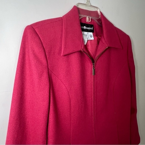 Vintage Pink Wool Cropped Short Jacket Zip Blazer Career Business Preppy Fitted - Picture 10 of 12